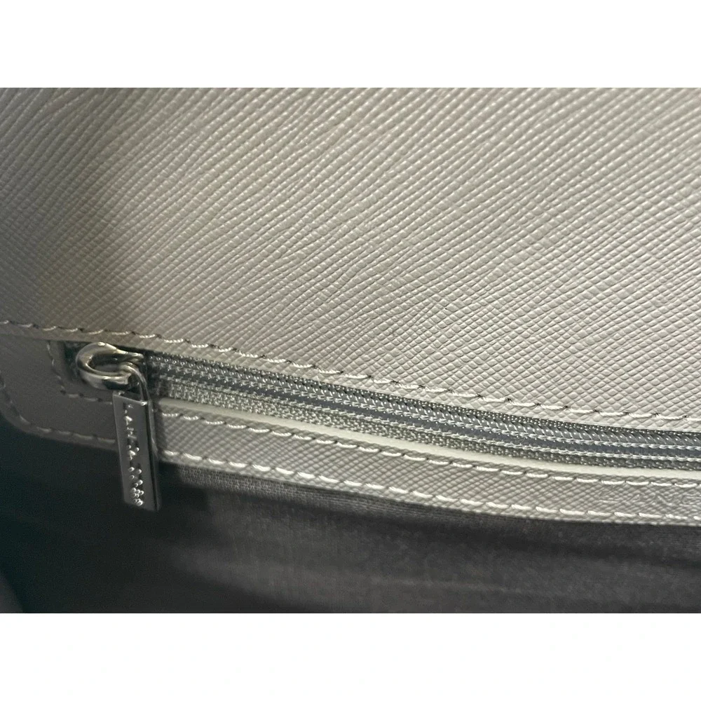 Lancaster Paris Colorblock Saffiano Leather Structured Satchel Bag grey burgundy